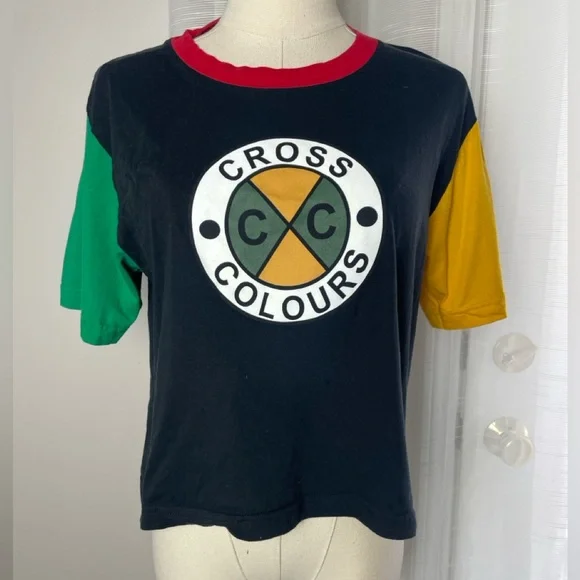 Vintage Y2K Cross Colours "Ya Dig" Colorblock Hip-Hop T-Shirt Size Medium - Picture 2 of 9